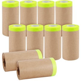 10 Rolls Pre-Taped Masking Paper, 590x5.9 Inch Paint Masking Tape Adhesive Automotive Painting Covering for Home Furniture Car Body Protection Wall Covering Skirt