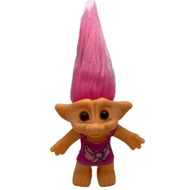 PVC Vintage Trolls Dolls Retro Troll Doll Action Figures Chromatic Adorable for Collections, School Project, Arts and Crafts, Party Favors (Pink Butterfly)