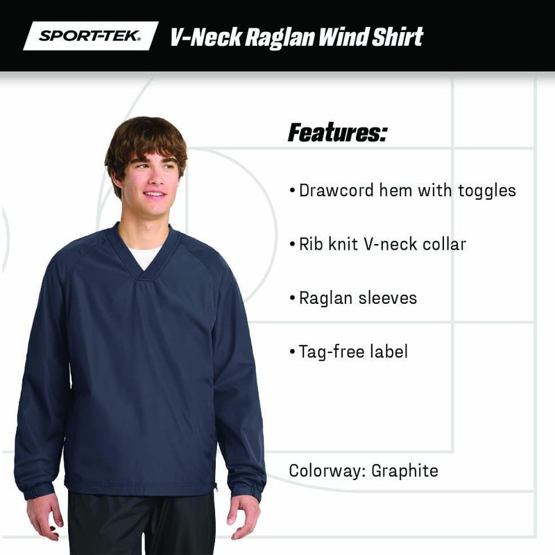 SPORT-TEK Unisex V-Neck Raglan Wind Shirt | Lightweight Windbreaker Jacket