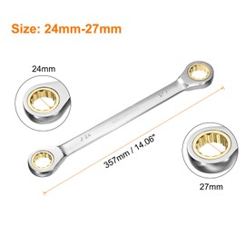 sourcing map Double Box End Ratcheting Wrench 24mm-27mm CR-V Steel Metric 12 Point Ratchet Wrench Black Nickel Plating Box End Spanner Tool with 72 Tooth Gear for Auto Repair DIY Project