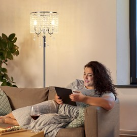 Hsyile Elegant Designs Modern Creative Crystal Floor Lamp,Suitable for Living Room,Den,Office,Bedroom - Standing Lamp Tall Floor Lamp (Chrome)