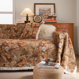 vctops Dandelion Fall Jacquard Sofa Covers for Sectional Sofa Fringe Autumn Harvest Couch Cover for Dogs Loveseat Covers Futon Cover L Shaped Cover Washable Couch Protector (Coffee,91"x118")