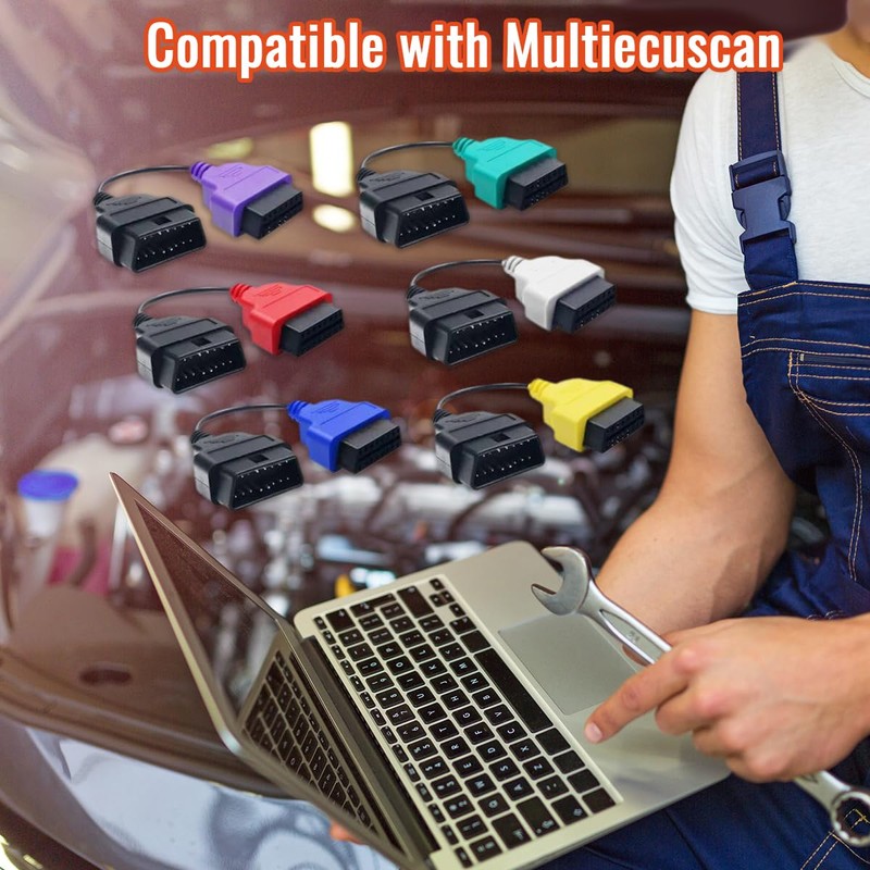 OBD2 Adapter 6PCS for MultiECUScan Adapter Cable 6 Colors Adapter