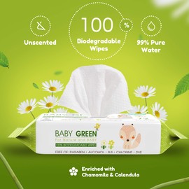 Yugi Baby Green Wipes Unscented Compostable Biodegradable and Organic– Value Pack (6 Packs of 72) 432 for Sensitive Skin
