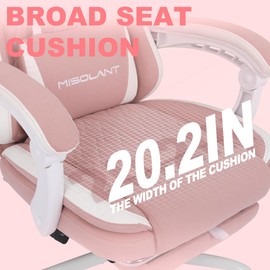 Misolant Gaming Chair, Fabric Gamer Chair with footrest for Adults, High Back Ergonomic Computer Game Chair with Adjustable Headrest and Massage Lumbar Support, 90-155° Recline Free, Pink