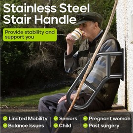 Hand Rails for Outdoor Steps,Hand Rails for Elderly, Porch Railing & Deck Hand Rail Wall Mount Stair Hand Grab Bars (1)