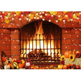 Fall Fireplace Backdrop 7x5ft – Thanksgiving Autumn Harvest Photo Background Autumn Pumpkin Harvest Background Thanksgiving Baby Shower Banner