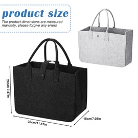 WEGREAT Foldable Felt Bags Shopper: Pack of 2 Felt Shopping Bag, 30 x 20 x 18 cm Felt Handbag, Felt Shopping Bag with Handle, Carry Bag, Shopping Bag for Going Out, Storage (Black, Grey), 30x20x18cm