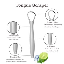 Shunshi Tongue Scraper for Adults,Shunshi Stainless Steel Tongue Cleaners Reduce Bad Breath 100% Metal Tough Scrapers for Men and Women Hygiene Product ('U'& Spoon Shape, 2 Pcs)