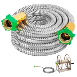 Female to Female Leader Hose for Hoses Reel, 15ft Metal Leakproof Short Garden Hose Connector, Heavy Duty 304 Stainless Steel Flexible Water Pipe for Outdoor Garden Watering Car Pet Cleaning