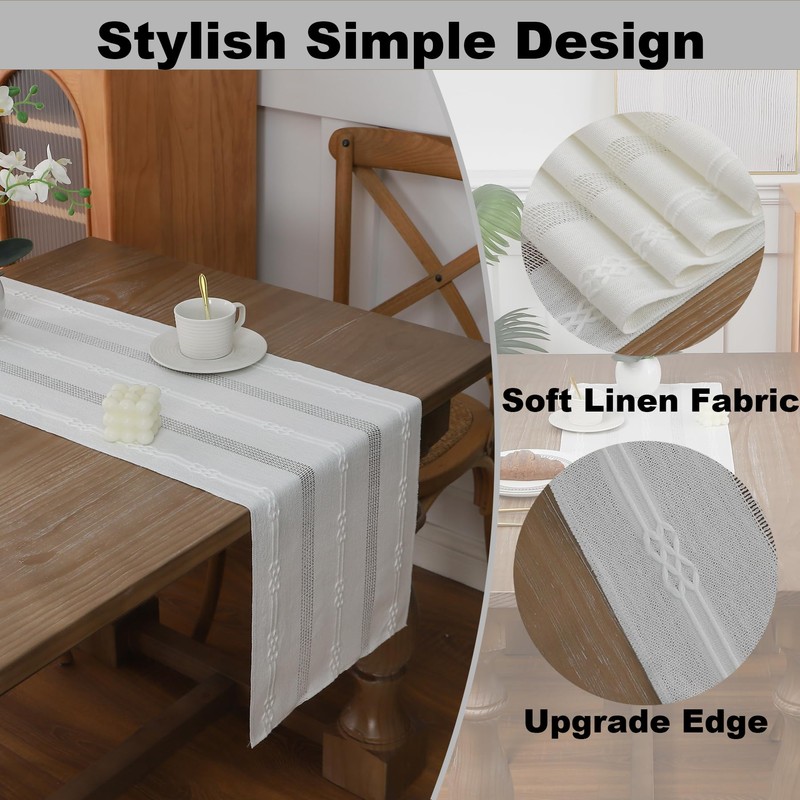 Gernaice Boho Table Runner, Embroidered Cotton Linen Farmhouse Table Runners