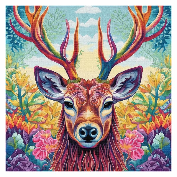 Cukol Deer Cross Stitch Set, Preprinted, Animals Embroidery Templates, Embroidery Pictures, Pre-Printed Cross Stitch Embroidery Kit, Embroidery Kit, Embroidery Set, Adult Beginners, 40 x 40 cm