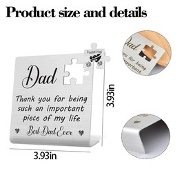 Thank You Gifts for Dad Plaque Home Office Decor Dad Gifts from Daughter Son Inspirational Father's Day Gift for Dads Daddy Birthday Appreciation Gift Desk Decorations with Pocket Hug Puzzle Piece