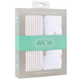 Pack and Play Sheet 2 Pack - Pack and Play Sheets Fitted with 100% Jersey Cotton - Pack N Play Mattress Sheets for Boys and Girls, Newborn Essentials (Pink Tulips & Stripes)