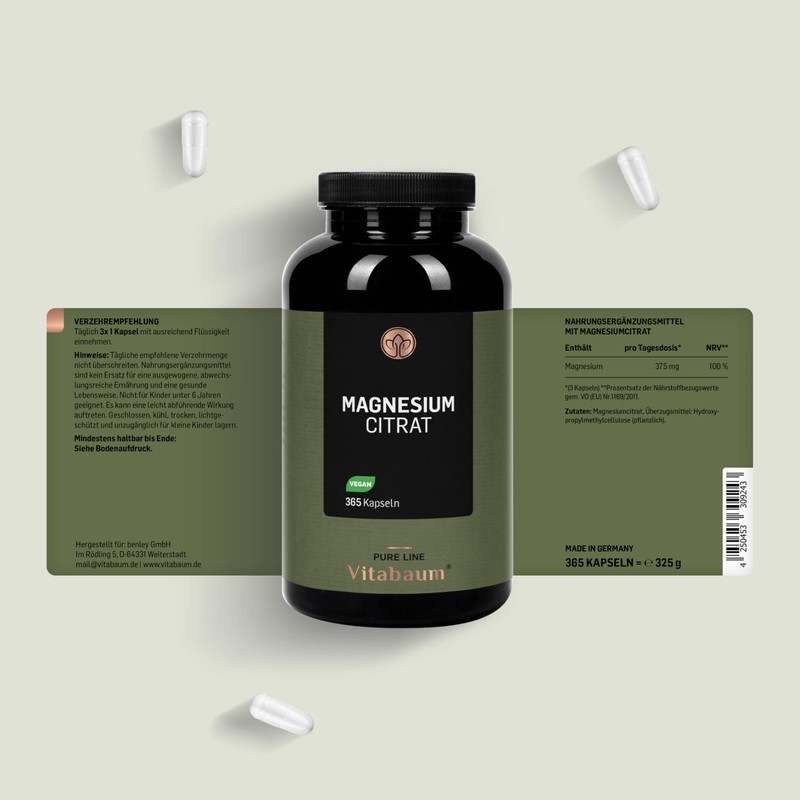 Vitabaum Magnesium Citrate - 375 mg Magnesium per Serving -
