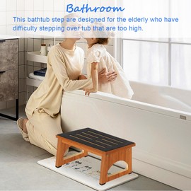 One Step Wooden Step Stools for Adults Seniors, Heavy Duty Stepping Stools Wooden Bed Step Stools for High Beds, 8.7 in Non-Slip Bedside Foot Stool for Bedroom, Office, Kitchen,Home,Bed