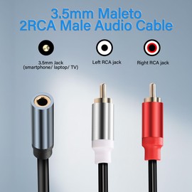 JSADZKJ 3.5mm to 2 RCA Audio Cable 1/8 to 2 RCA Adapter Audio Y Splitter Cable Gold Plated Plug 3.5mm Male Jack to 2 Rca Male Stereo Audio Cable for Tablet Laptop Headset 0.98ft(2pcs) (male to female)