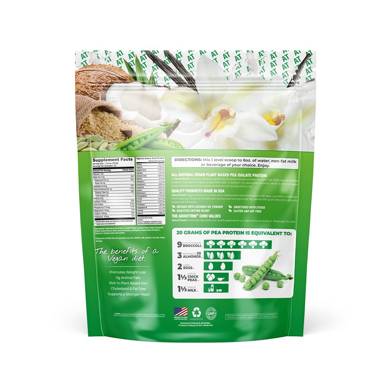 About Time Vegan Protein Powder 22g Vanilla, Natural Ingredients, Non-GMO,