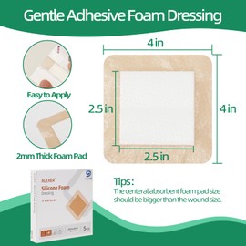 Jointown Foam Wound Care Dressing, Adhesive Silicone Foam Dressing with Border, Waterproof Bed Sore Bandages, 4"x4", 10 PCS