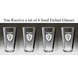 Irish Shield Harp Pint Glass - Set of 4 (Sand Etched)