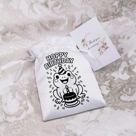 18cm 'Happy Birthday Frog' Satin Drawstring Bag/Pouch (SB00124002)