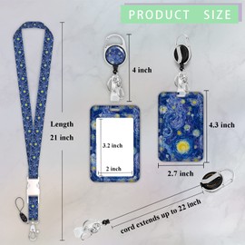 ID Badge Holder with Lanyard,Retractable ID Badge Card Holders Detachable Neck Lanyard Strap with Badge Reel and Vertical ID Holder for Nurse Students Teachers Office Staff(Starry Painting)