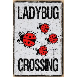 Retro Metal Poster Ladybug Crossing Metal Tin Signs Vintage Plaque Wall Decor Gift For Home Kitchen Office Club Bar Gym 8x12 Inch