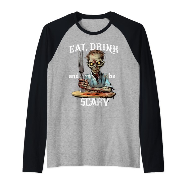 Eat, Drink and be Scary (zombie) Raglan Baseball Tee
