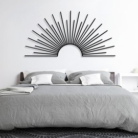Yemwot Sun Metal Wall Decor, Metal Sun Wall Decor Outdoor, Sunrise Art, Minimalist Line Art, Boho Sign, Living Room, Bedroom or Outdoor Hangings (Black, 24"x 12"| 62x31cm)
