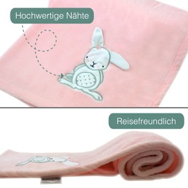 cozy racoon Baby Blanket, Soft Cuddly Blanket for Baby Boys and Girls, Gift for Christening, Birth or First Equipment I Pink Blanket with Rabbit