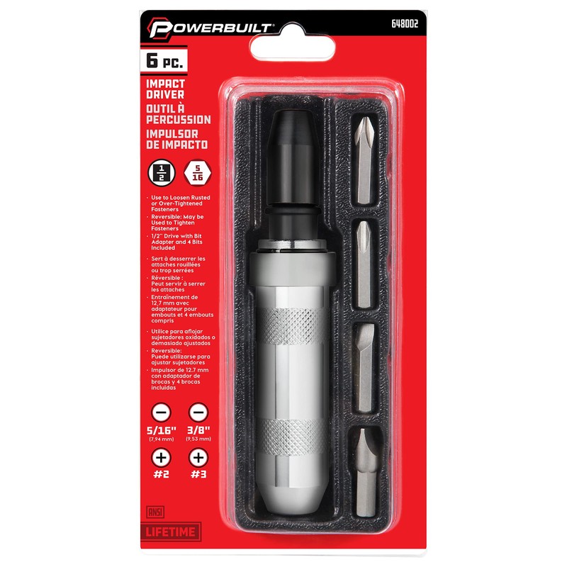 Powerbuilt 1/2 Inch Drive Impact Driver Set Extractor Tool, Slotted