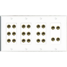 RiteAV 11.0 Surround Sound Speaker 22 Banana Wall Plate Female Connectors - 4 Gang [White]