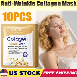 10Pcs Anti-Wrinkle Collagen Face Mask Moisturizing Anti-Aging Repair Brightening