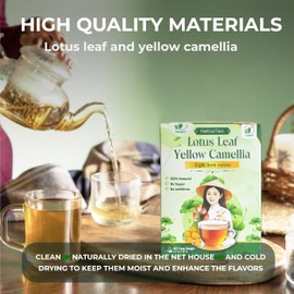 NMPT Dried Lotus Leaf Yellow Camellia Tea, Handpicked, Organic Herbal Tea, 40 Sachets, Cold-Dried, Gluten-Free, No Added Sugar, Mild Sweet Flavor, Supports Overall Health