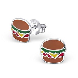 Burger Earrings 925 Sterling Silver American Junk Food Takeaway Lovers