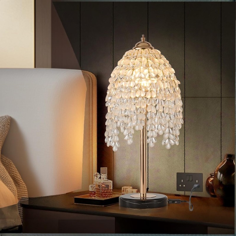 juruilight 19 Inch Gold Crystal Table Lamp,Elegant Nightstand Lamp with