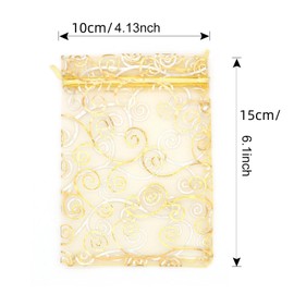 Staruby 100pcs Organza Gift Bags, 10x15cm Sheer Organza Bag Mesh Favor Bags Drawstring Jewelry Rattan Printed Gift Pouches for Wedding Party Favors Baby Shower Christmas Gifts Candy