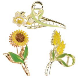 Yonchic 3-Piece Floral Metal Hair Clips, Tulip Orchids Sunflower Hair Claw for Thin/Medium Thick Hair Claws, Elegant Barrettes Strong Hold Hair Clamps Non Slip Cute Hair Catch Clip Accessories