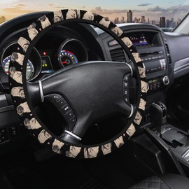 SISROW Cute Pug Universal Steering Wheel Cover Beige Dog Pet Puppy Pink Heart Elastic Steering Wheel Cover 15 Inch Universal Steering Wheel Cover for Trucks Auto Vans Steering Wheel Cover with Grip