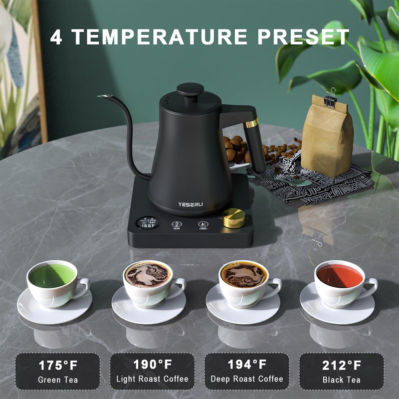 YESERLI 1200W Gooseneck Kettle with ±1℉ Temperature Control,Pour Over Electric