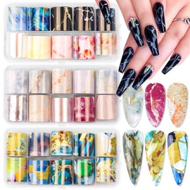 Nail Foil Transfer, DANNEASY 30 Roll Marble Nail Foils Starry Sky Nail Transfer Stickers Holographic Nail Art Foil Iridescent Nail Design Stickers Nail Decals for Women Kids