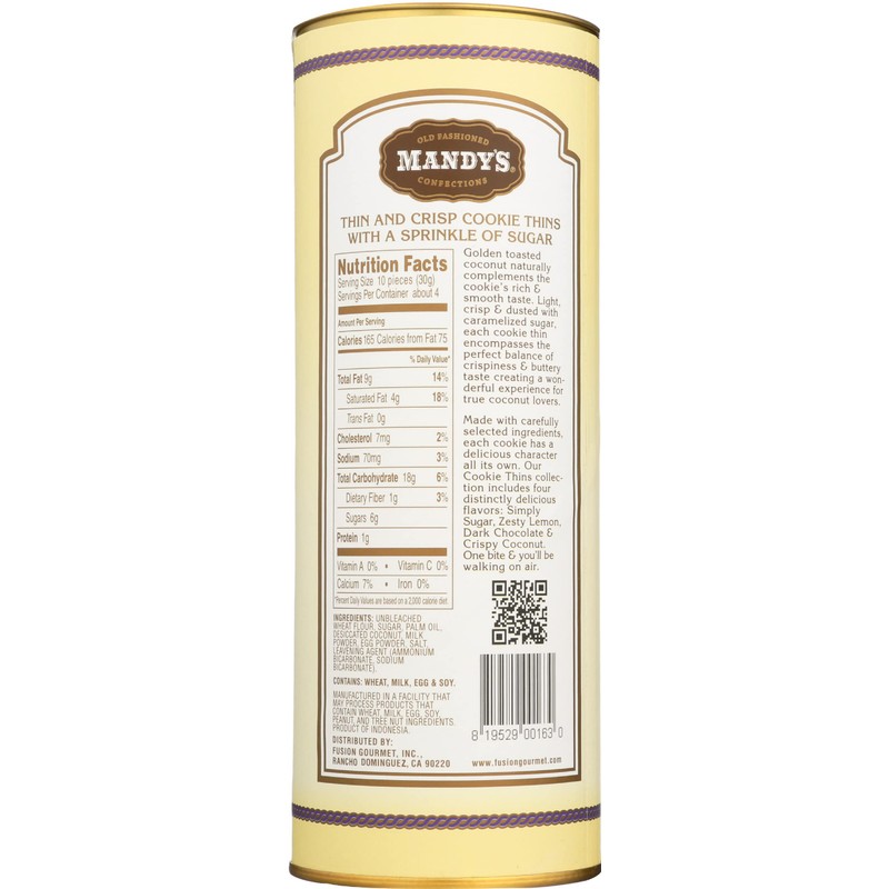 MANDYS Cookie Thins, Crispy Coconut, 4.6 OZ