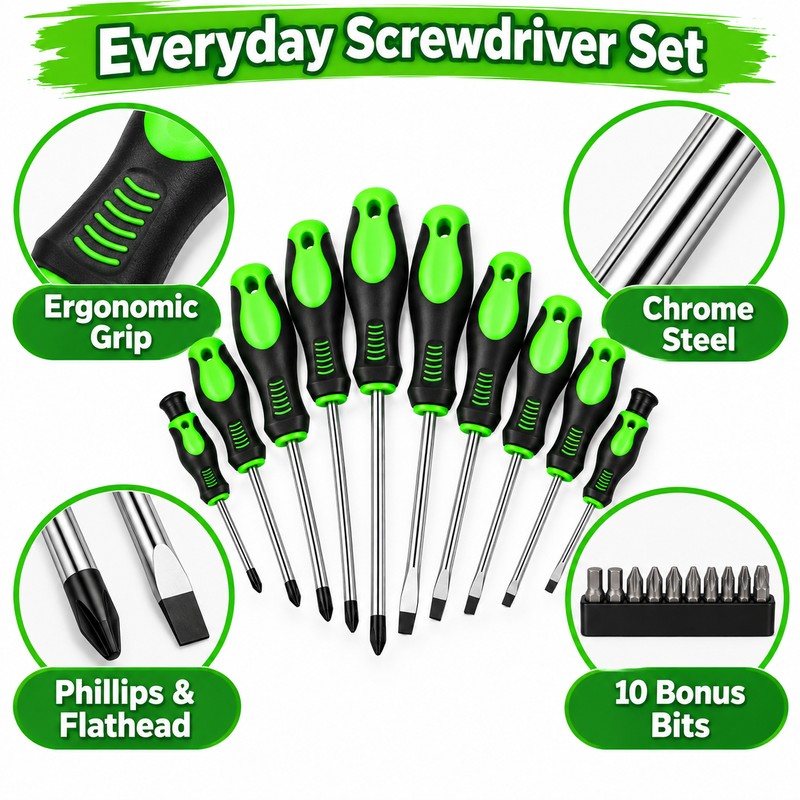 21-Piece Magnetic Screwdriver Tool Set – Multi-Bit Repair Kit with