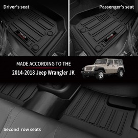 Yonugli Custom Floor Mats and Cargo Trunk Liner for 2007-2018 Jeep Wrangler JK 4 Door Accessories All Weather TPE Rubber Protection Mat (for 2007-2018 Jeep Wrangler JK 4 Door)
