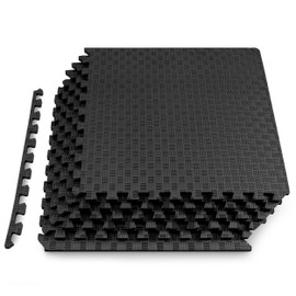 ProsourceFit Exercise Puzzle Mat ½-in, Checkered EVA Foam Floor Tiles w/Non-Slip Texture, Gym Mat w/Interlocking Foam Tiles for Adjustable Surface, Shock Absorbing, Waterproof Gym Flooring, Black