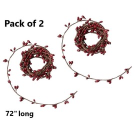 Artificial Single Vine Cranberry Pip Berry Rope Garland – Pack of 2 Rustic Berries, Farmhouse Home Decor for Table Arrangements, Decorating and Displaying for Holidays and More (72" Long)