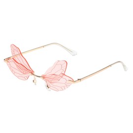 RUNHUIS Dragonfly Rimless Sunglasses Butterfly Fairy Wing Shades Glasses Fashion Party Sunglasses for Women Men Pink