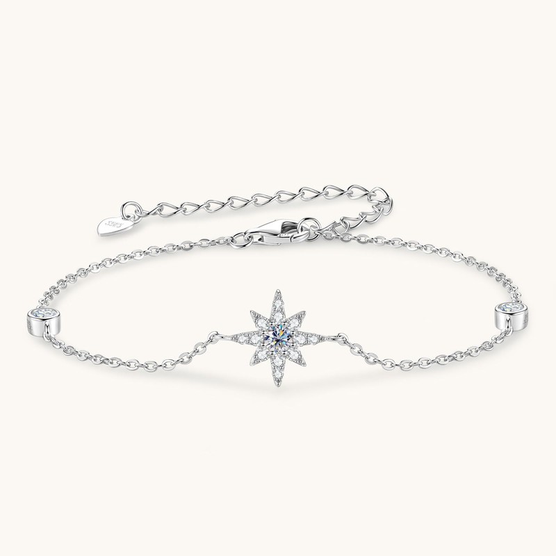 PROSTORY Star Moissanite Link Bracelet for Women (Silver)