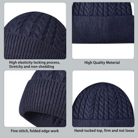 Enwokran Mens Knit Beanie Hat, Unisex Thermal Soft Fisherman Trawler Beanie Watch Hat Edge Skullcap for Outdoor Sports (Navy)