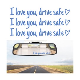 KHGUZ 3PCS I Love You, Drive Safe Car Mirror Sticker, Vehicle Rearview Window Vinyl Decals with Heart, Auto Rear View Mirror Affirmation Decor Stickers, Universal for SUV, Truck, RV (Blue)